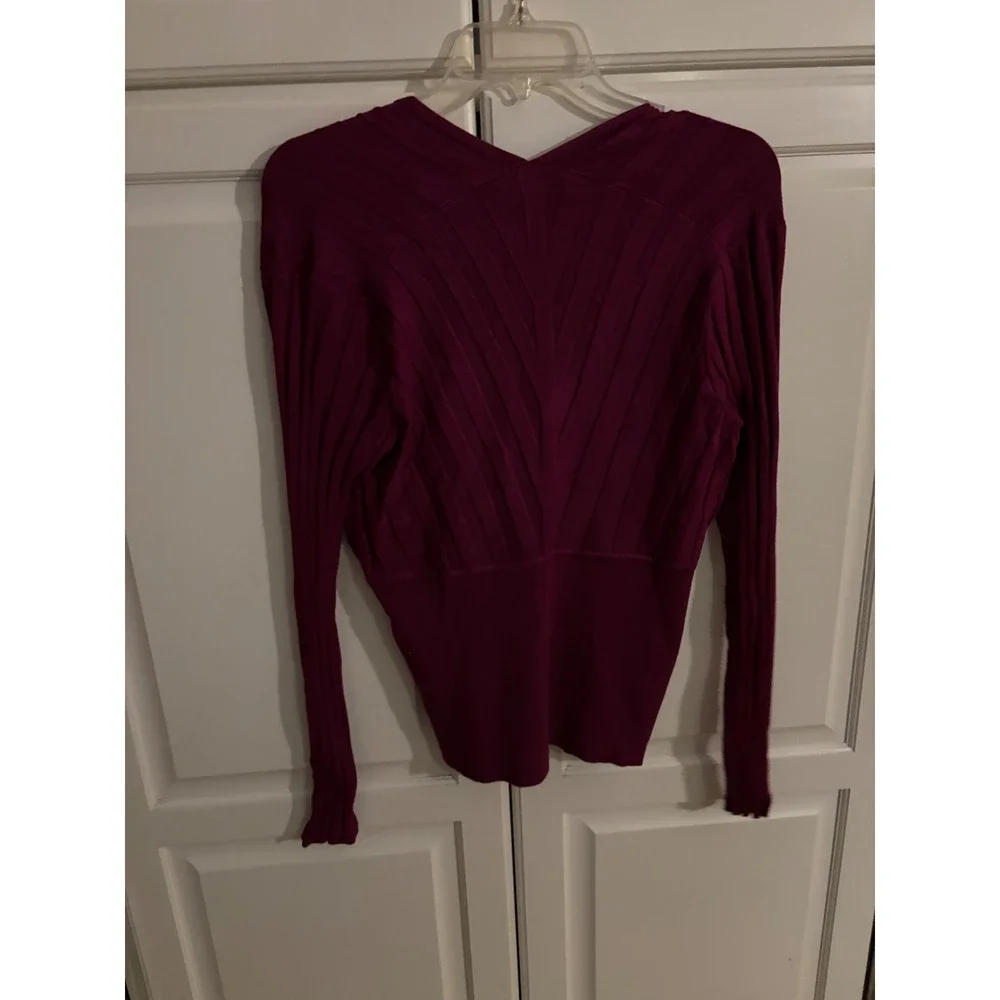 INC International Concepts Magenta Purple Surplice V-Neck Pleated Sweater Large